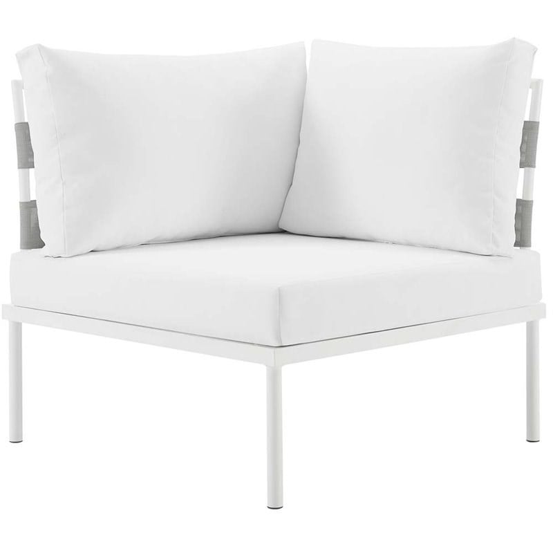 Modway Harmony Outdoor Patio Aluminum Fabric Corner Sofa Chair in White/White