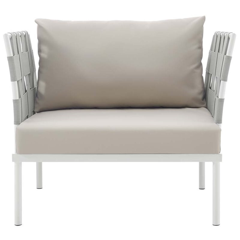 Modway Harmony Outdoor Patio Aluminum Fabric Armchair in White/Beige