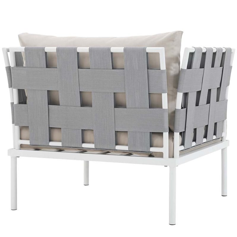 Modway Harmony Outdoor Patio Aluminum Fabric Armchair in White/Beige