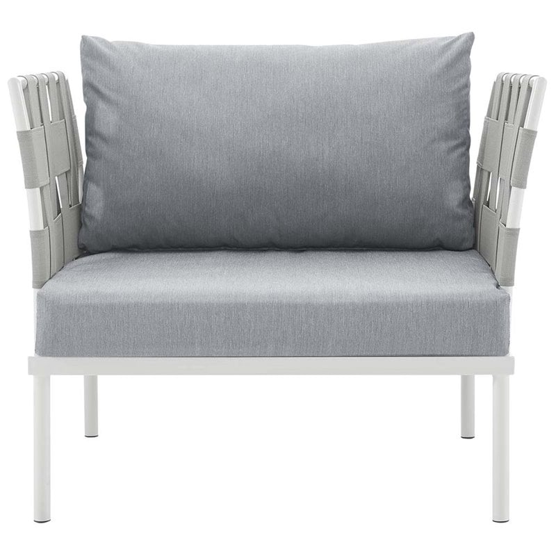 Modway Harmony Outdoor Patio Aluminum Fabric Armchair in White/Gray