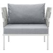 Modway Harmony Outdoor Patio Aluminum Fabric Armchair in White/Gray