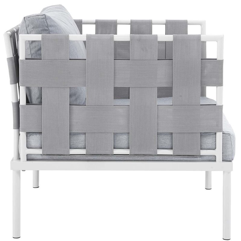 Modway Harmony Outdoor Patio Aluminum Fabric Armchair in White/Gray