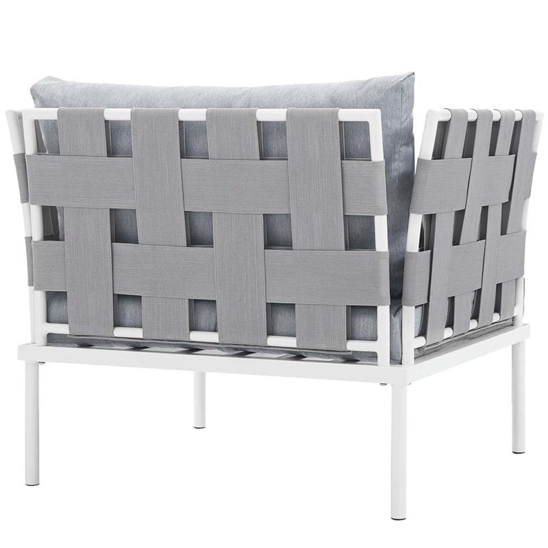 Modway Harmony Outdoor Patio Aluminum Fabric Armchair in White/Gray