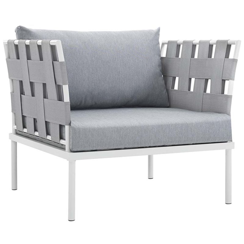 Modway Harmony Outdoor Patio Aluminum Fabric Armchair in White/Gray