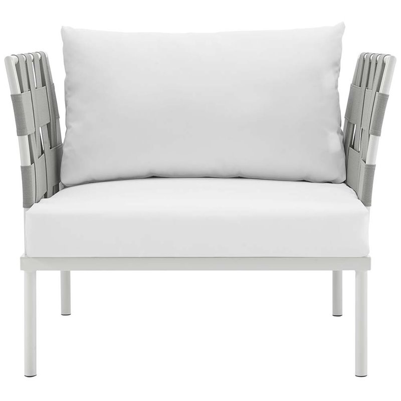 Modway Harmony Outdoor Patio Aluminum Fabric Armchair in White/White