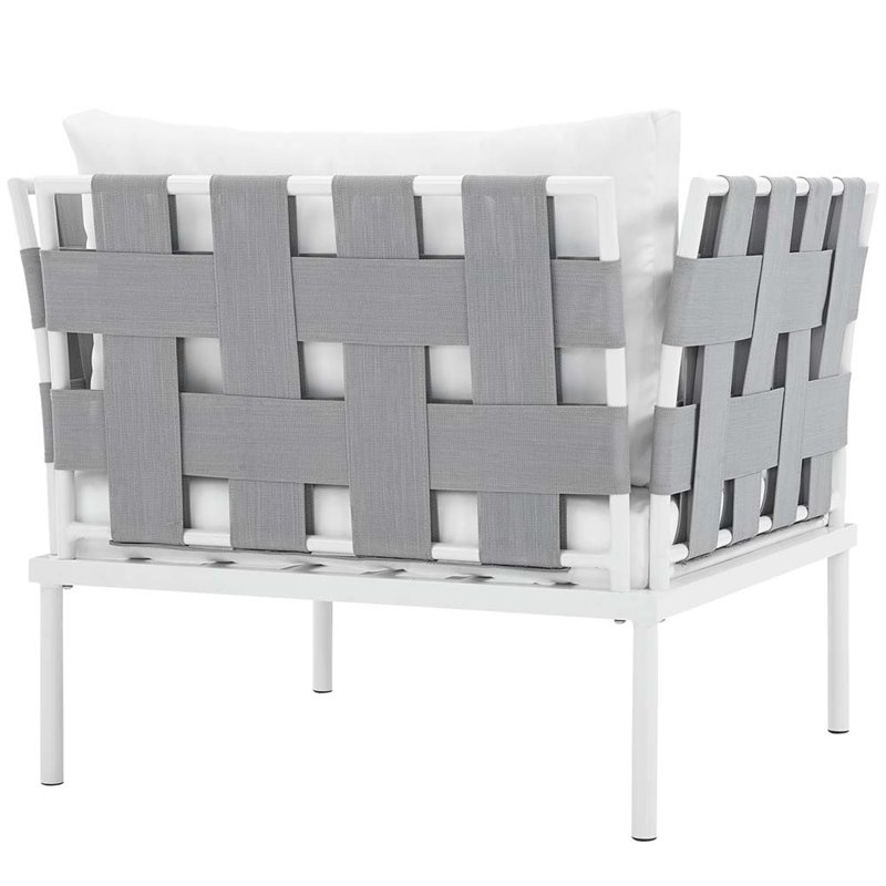 Modway Harmony Outdoor Patio Aluminum Fabric Armchair in White/White