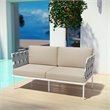 Modway Harmony Outdoor Patio Aluminum Fabric Loveseat in White/Beige