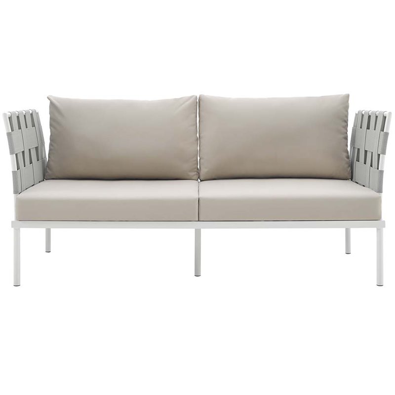Modway Harmony Outdoor Patio Aluminum Fabric Loveseat in White/Beige
