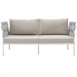 Modway Harmony Outdoor Patio Aluminum Fabric Loveseat in White/Beige