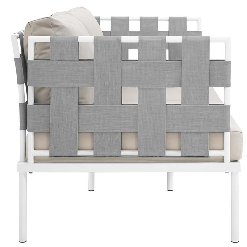 Modway Harmony Outdoor Patio Aluminum Fabric Loveseat in White/Beige