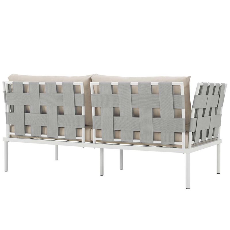 Modway Harmony Outdoor Patio Aluminum Fabric Loveseat in White/Beige