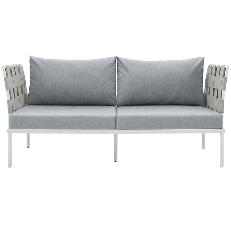 Modway Harmony Outdoor Patio Aluminum Fabric Loveseat in White/Gray