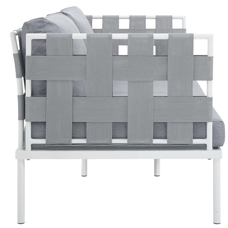 Modway Harmony Outdoor Patio Aluminum Fabric Loveseat in White/Gray