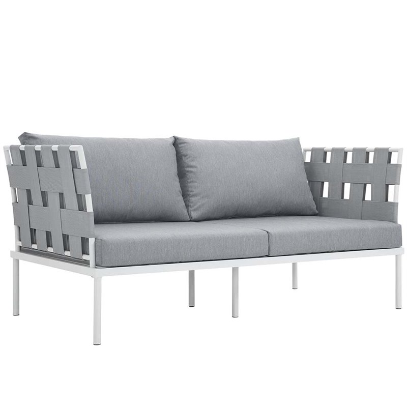 Modway Harmony Outdoor Patio Aluminum Fabric Loveseat in White/Gray