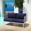 Modway Harmony Outdoor Patio Aluminum Fabric Loveseat in White/Navy