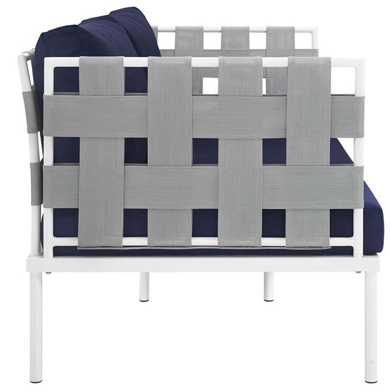 Modway Harmony Outdoor Patio Aluminum Fabric Loveseat in White/Navy