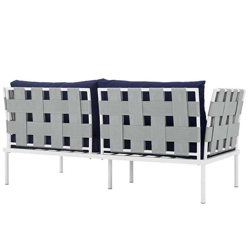 Modway Harmony Outdoor Patio Aluminum Fabric Loveseat in White/Navy