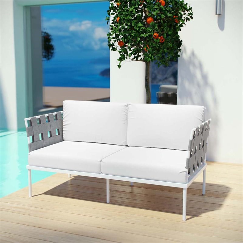 Modway Harmony Outdoor Patio Aluminum Fabric Loveseat in White/White