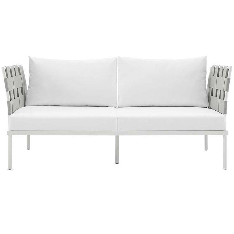 Modway Harmony Outdoor Patio Aluminum Fabric Loveseat in White/White