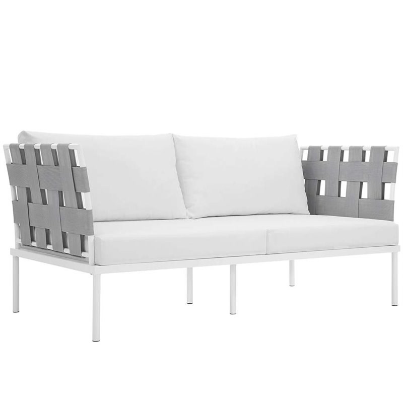 Modway Harmony Outdoor Patio Aluminum Fabric Loveseat in White/White