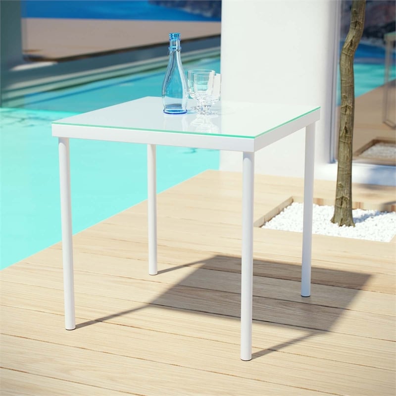 Modway Harmony Outdoor Patio Aluminum and Glass Side Table in White