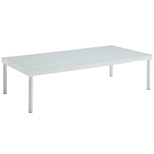 modway harmony glass top patio coffee table in white