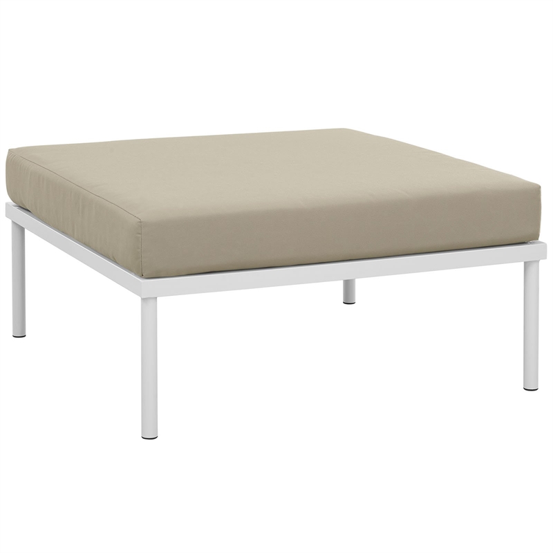 Modway Harmony Outdoor Patio Aluminum Fabric Ottoman in White/Beige