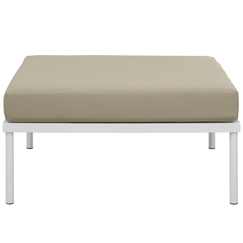 Modway Harmony Outdoor Patio Aluminum Fabric Ottoman in White/Beige