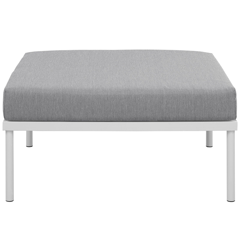 Modway Harmony Outdoor Patio Aluminum Fabric Ottoman in White/Gray