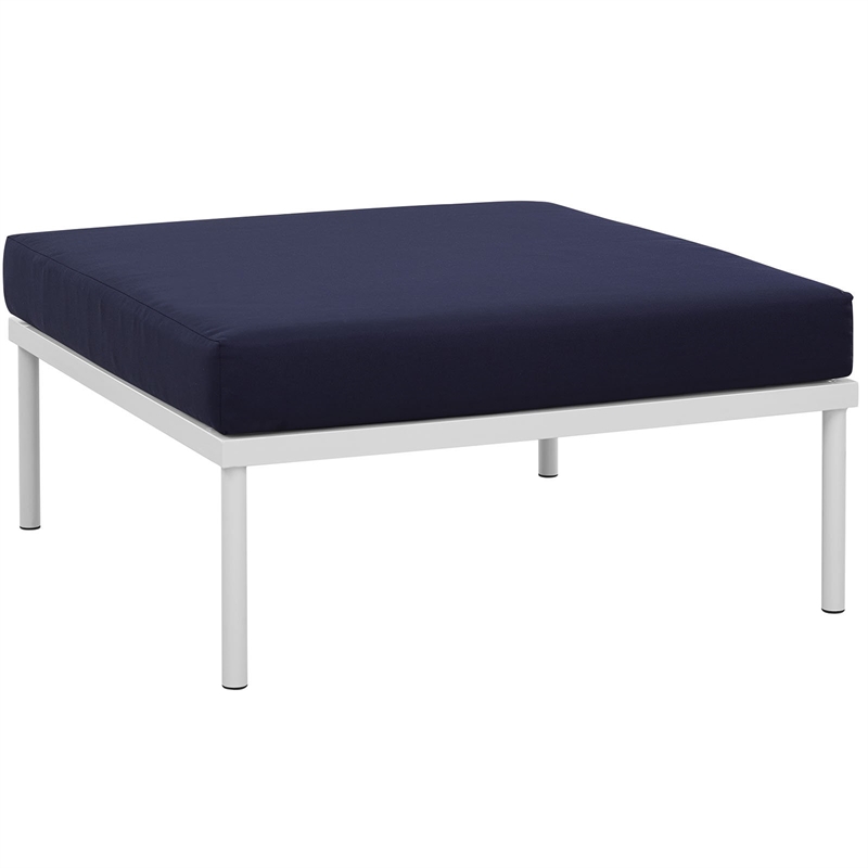 Modway Harmony Outdoor Patio Aluminum Fabric Ottoman in White/Navy