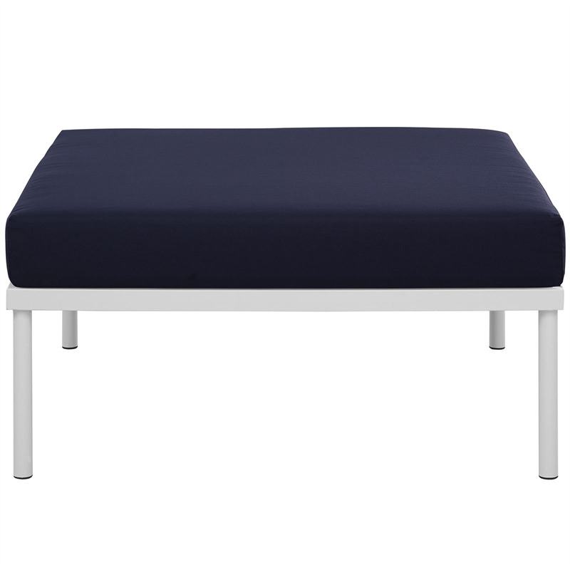 Modway Harmony Outdoor Patio Aluminum Fabric Ottoman in White/Navy