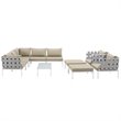 Modway Harmony 10-Piece Outdoor Patio Aluminum Sectional Sofa Set in White/Beige