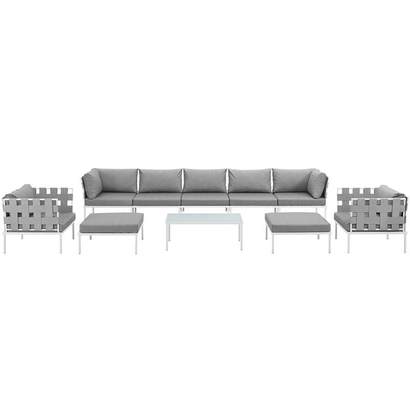 Modway Harmony 10-Piece Outdoor Patio Aluminum Sectional Sofa Set in White/Gray
