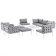 Modway Harmony 10-Piece Outdoor Patio Aluminum Sectional Sofa Set in White/Gray