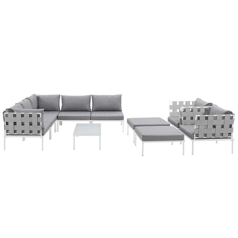 Modway Harmony 10-Piece Outdoor Patio Aluminum Sectional Sofa Set in White/Gray