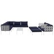 Modway Harmony 10-Piece Outdoor Patio Aluminum Sectional Sofa Set in White/Navy