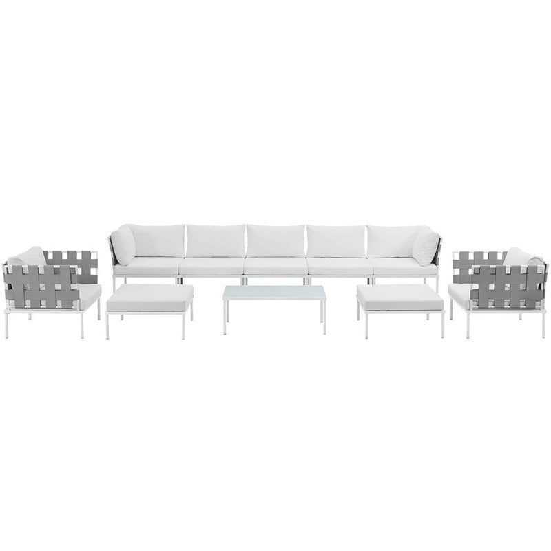 Modway Harmony 10-Piece Outdoor Patio Aluminum Sectional Sofa Set in White