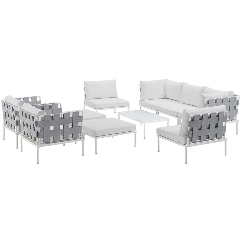 Modway Harmony 10-Piece Outdoor Patio Aluminum Sectional Sofa Set in White