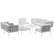 Modway Harmony 10-Piece Outdoor Patio Aluminum Sectional Sofa Set in White