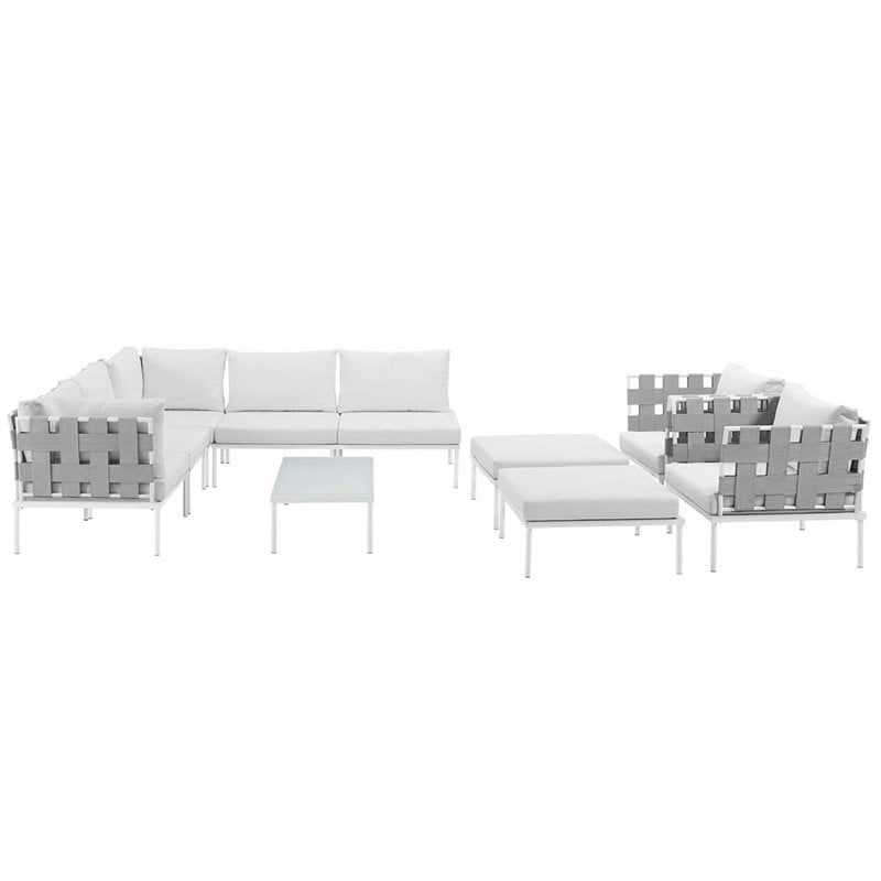 Modway Harmony 10-Piece Outdoor Patio Aluminum Sectional Sofa Set in White