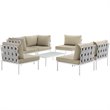 Modway Harmony 7-Piece Outdoor Patio Aluminum Sectional Sofa Set in White/Beige