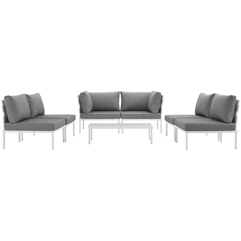 Modway Harmony 7-Piece Outdoor Patio Aluminum Sectional Sofa Set in White/Gray