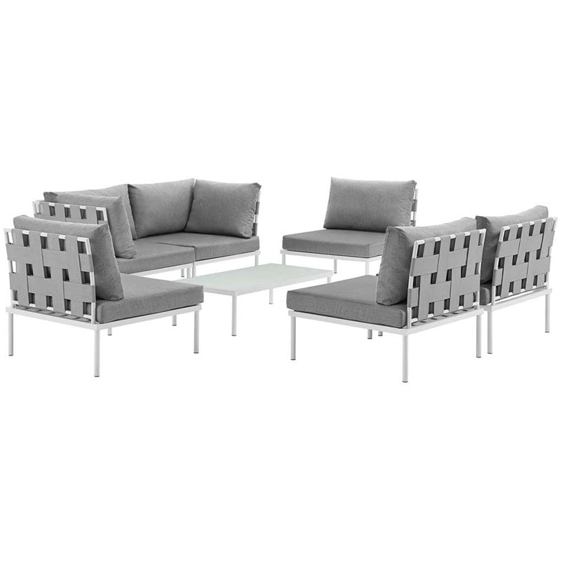 Modway Harmony 7-Piece Outdoor Patio Aluminum Sectional Sofa Set in White/Gray