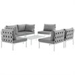 Modway Harmony 7-Piece Outdoor Patio Aluminum Sectional Sofa Set in White/Gray