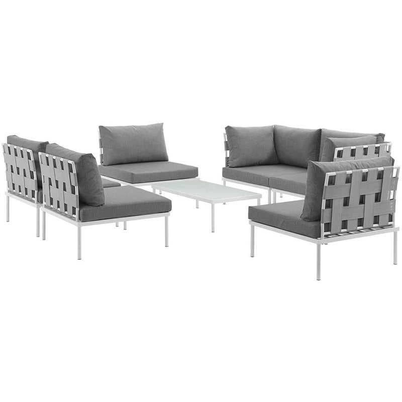 Modway Harmony 7-Piece Outdoor Patio Aluminum Sectional Sofa Set in White/Gray