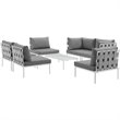 Modway Harmony 7-Piece Outdoor Patio Aluminum Sectional Sofa Set in White/Gray