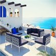 Modway Harmony 7-Piece Outdoor Patio Aluminum Sectional Sofa Set in White/Navy