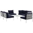 Modway Harmony 7-Piece Outdoor Patio Aluminum Sectional Sofa Set in White/Navy