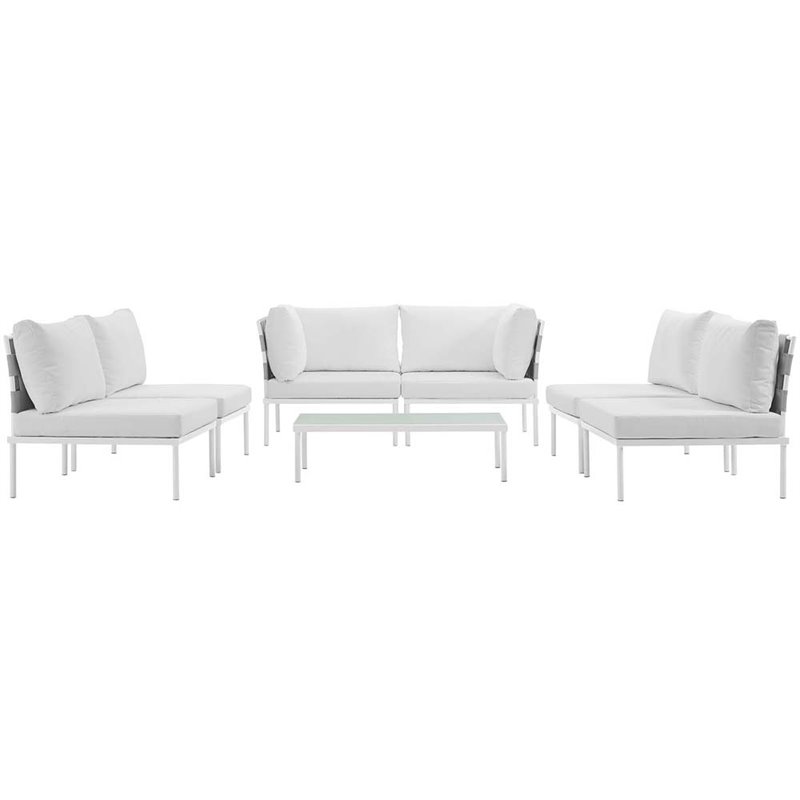 Modway Harmony 7-Piece Outdoor Patio Aluminum Sectional Sofa Set in White