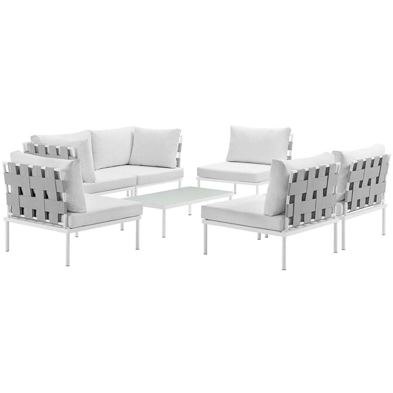 Modway Harmony 7-Piece Outdoor Patio Aluminum Sectional Sofa Set in White